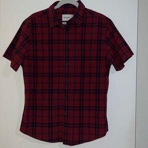 Goodfellow & Co Red and Navy Blue Plaid Short Sleeve Button Down Northrop Shirt